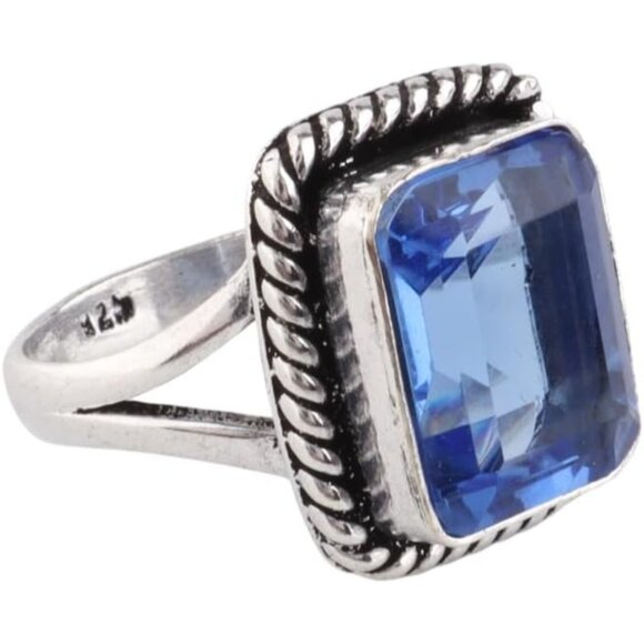 Created Tanzanite Genuine Crown Gemstone S925 Silver Boho Ring
